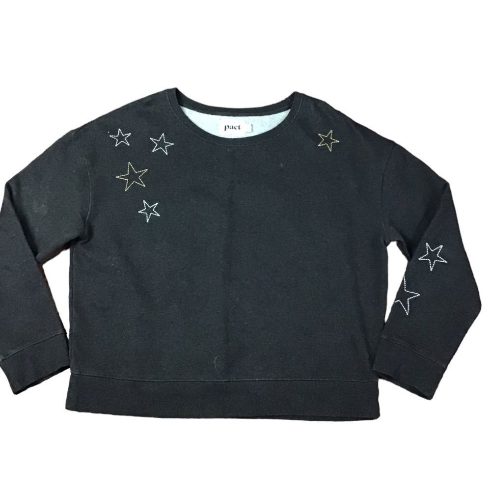P A C T Organic Embroidered Slouchy Sweatshirt in Star Embroidered Size Large